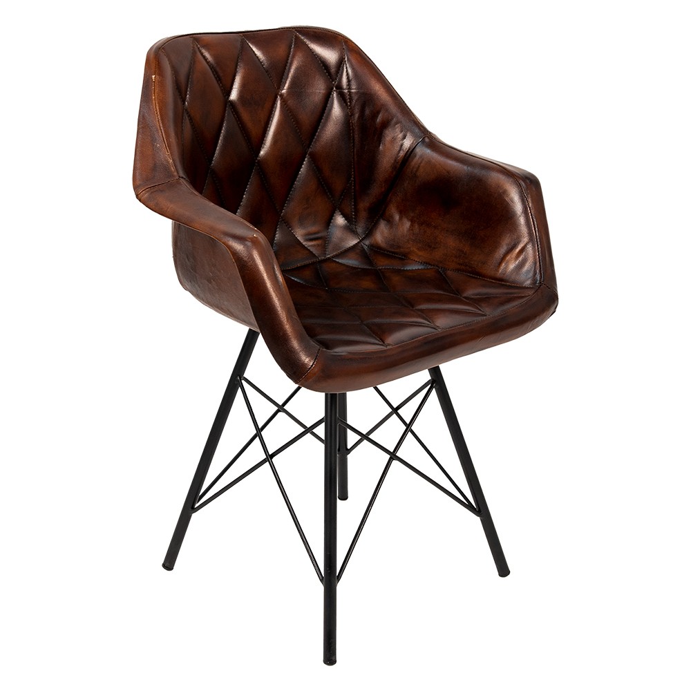 Hnědá kožená antik jídelní židle s područkou Vanetta - 46*61*85 cm Clayre & Eef