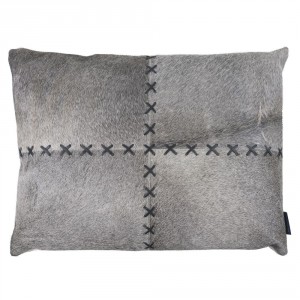 Šedý kožený polštář s výrazným stehem Stitch Cow - 45*60*15cm