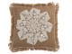 Hnědý jutový polštář s béžovou květinou a třásněmi Jute natural - 53*3*49 cm