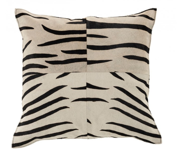 Černo-bílý kožený polštář s výplní Zebra - 44*10*44cm