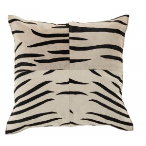 Černo-bílý kožený polštář s výplní Zebra - 44*10*44cm