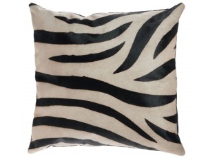 Černo-bílý kožený polštář s výplní Zebra - 44*14*43cm