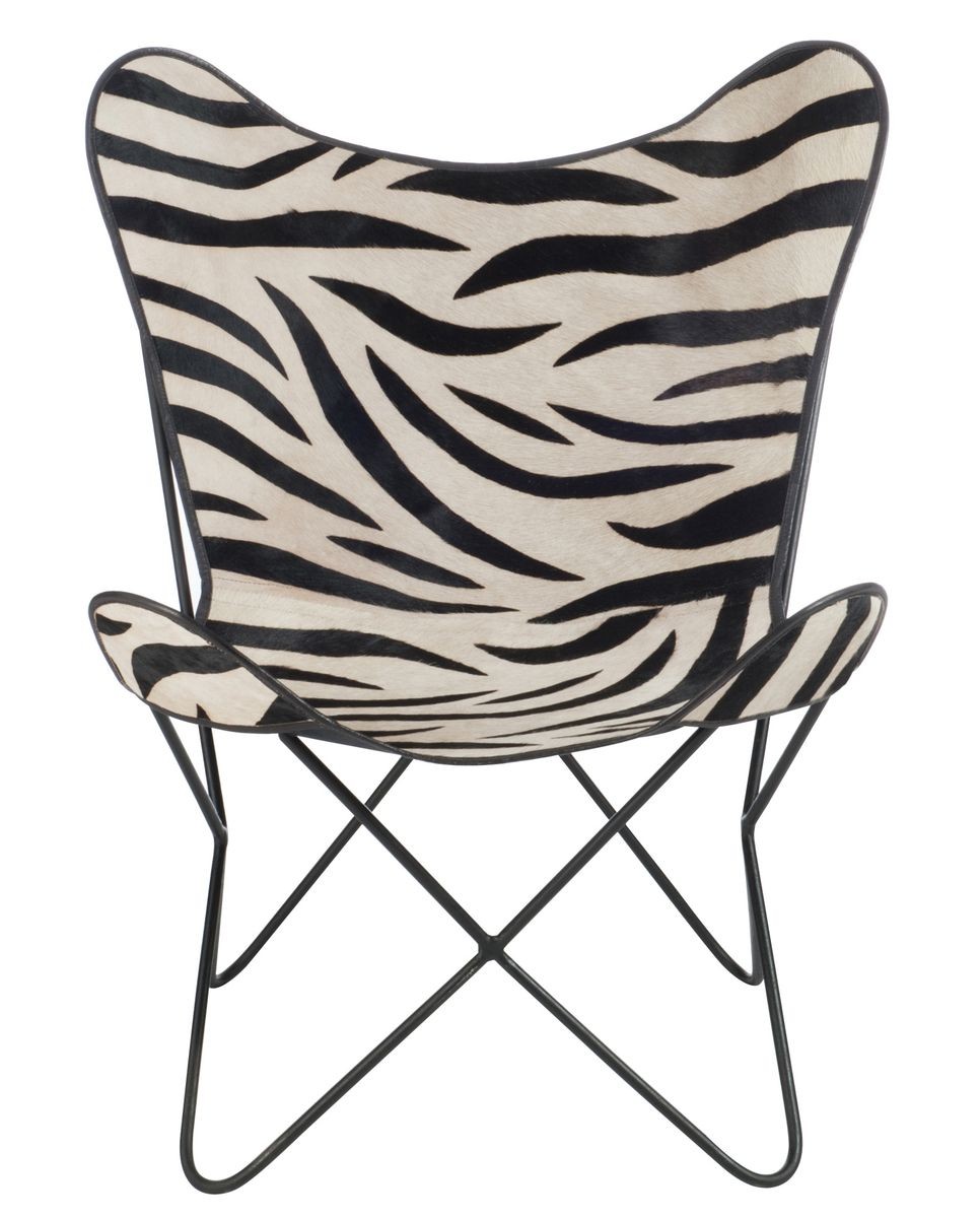 Bílo-černé kožené salónní křeslo Zebra - 86*75*87 cm