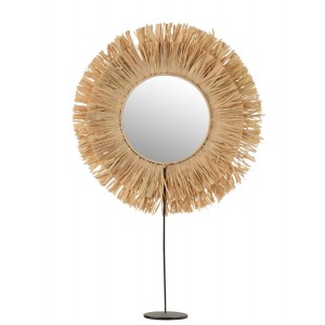 Stolní kulaté zrcadlo v rámu z přírodní trávy Raffia natural - 41*9*51 cm