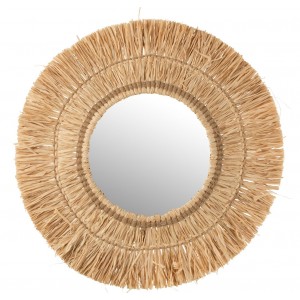 Nástěnné kulaté zrcadlo v rámu z přírodní trávy Raffia natural - 61*2,5*61 cm