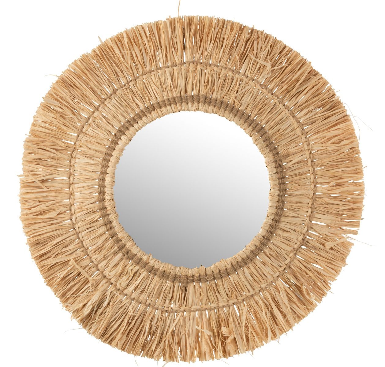 Nástěnné kulaté zrcadlo v rámu z přírodní trávy Raffia natural - 61*2,5*61 cm