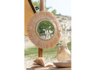 Nástěnné kulaté zrcadlo v rámu z přírodní trávy Raffia natural - 61*2,5*61 cm
