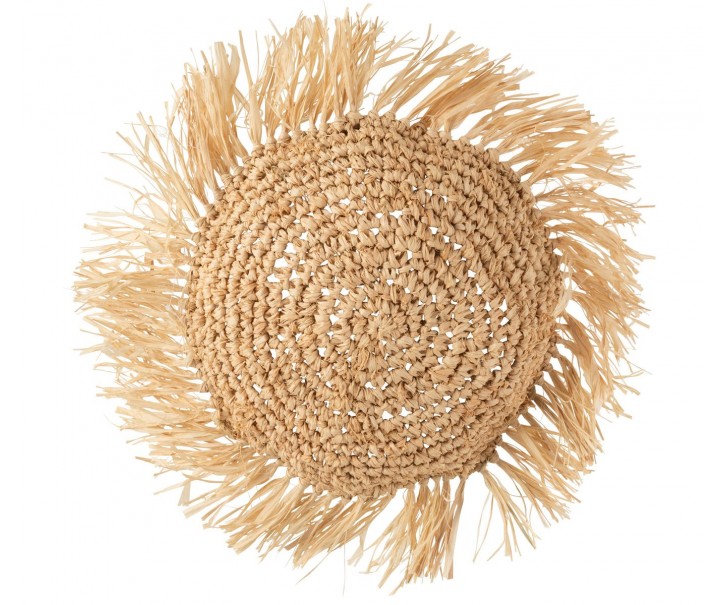 Dekorační kulatý polštářek z přírodní trávy Raffia natural - 45*15*45 cm