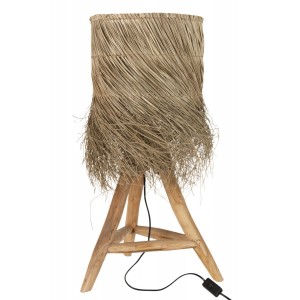 Stolní lampa z teakového dřeva a stínidlem z trávy Rafi grass - Ø 48*66 cm/ E27/ 70W