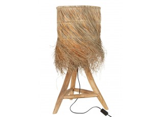 Stolní lampa z teakového dřeva a stínidlem z trávy Rafi grass - Ø 48*66 cm/ E27/ 70W