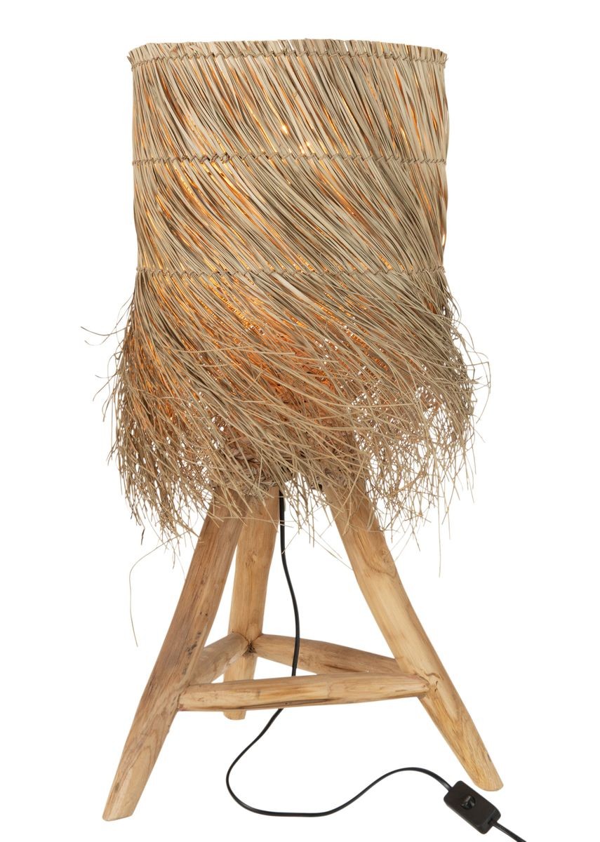 Stolní lampa z teakového dřeva a stínidlem z trávy Rafi grass - Ø 48*66 cm/ E27/ 70W