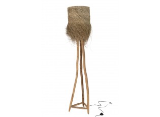 Stojací lampa z teakového dřeva a stínidlem z trávy Rafi grass - Ø 42*175 cm/ E27/ 70W