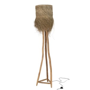 Stojací lampa z teakového dřeva a stínidlem z trávy Rafi grass - Ø 42*175 cm/ E27/ 70W