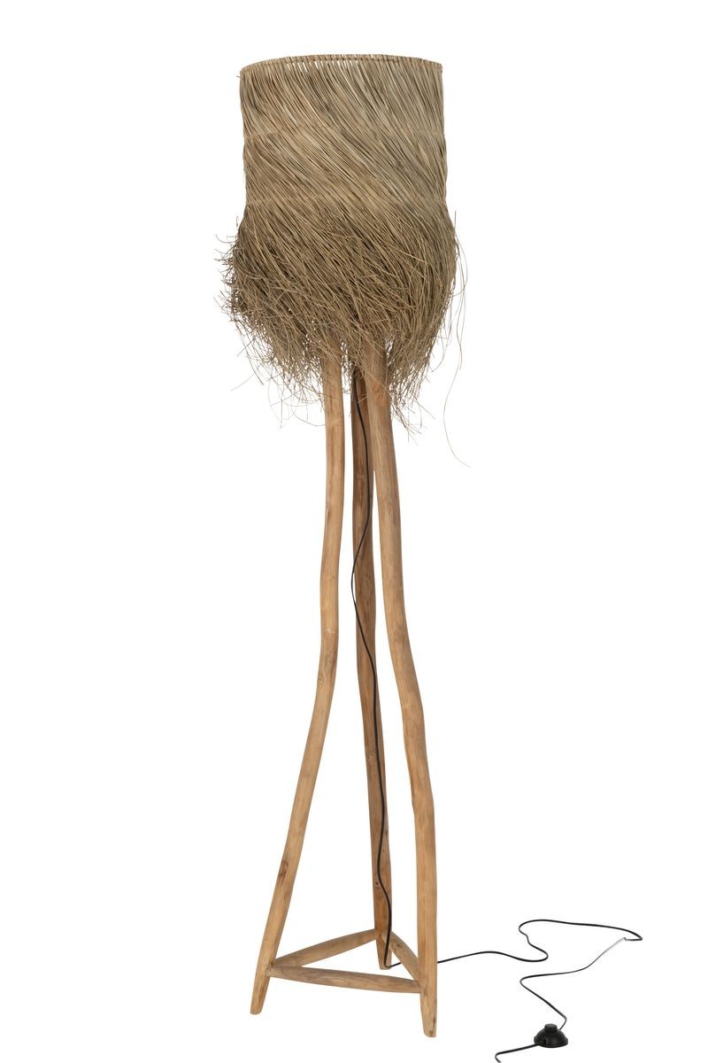 Levně Stojací lampa z teakového dřeva a stínidlem z trávy Rafi grass - Ø 42*175 cm/ E27/ 70W 20914