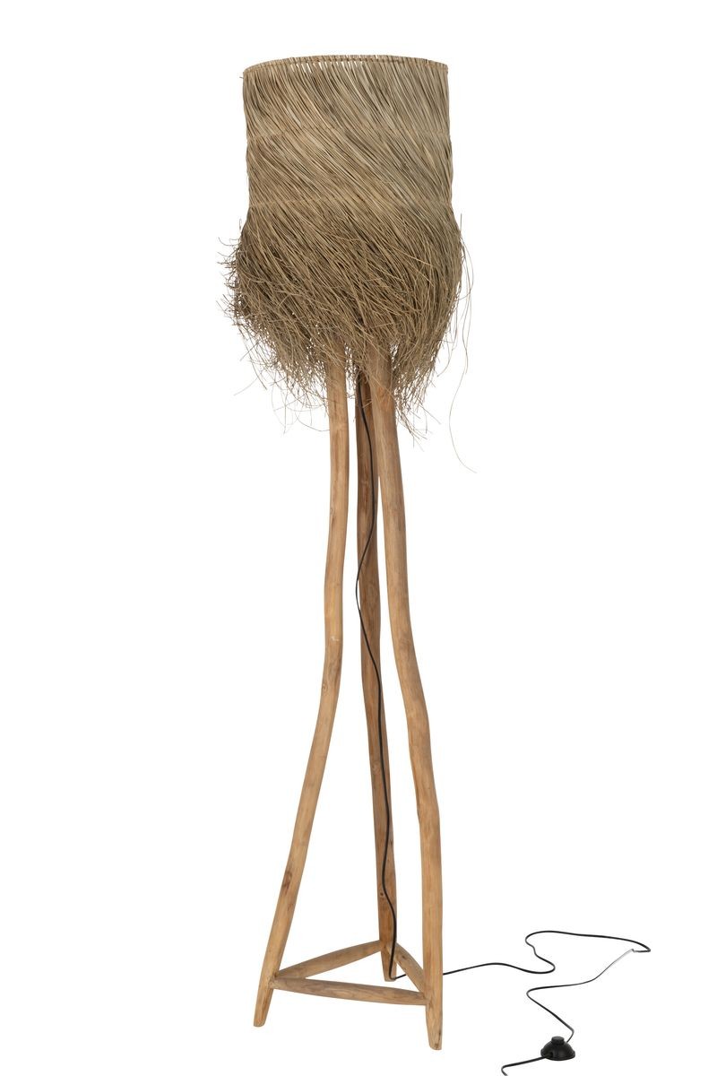 Stojací lampa z teakového dřeva a stínidlem z trávy Rafi grass - Ø 42*175 cm/ E27/ 70W