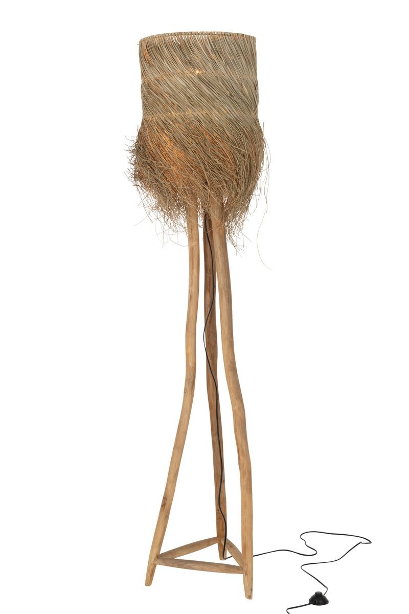 Stojací lampa z teakového dřeva a stínidlem z trávy Rafi grass - Ø 42*175 cm/ E27/ 70W