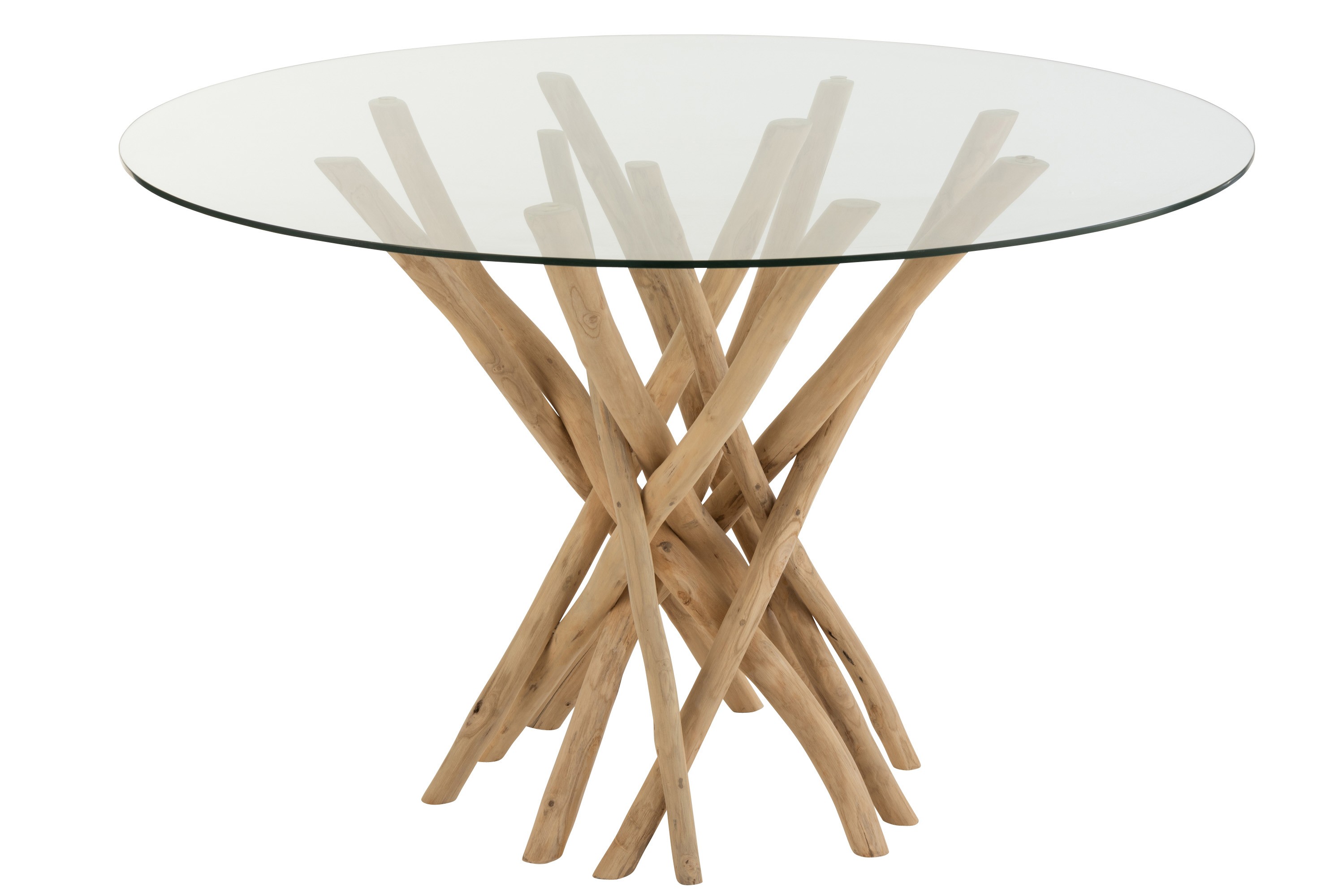 Jídelní kulatý dřevěný stůl se skleněnou deskou Branches - Ø120*75 cm J-Line by Jolipa