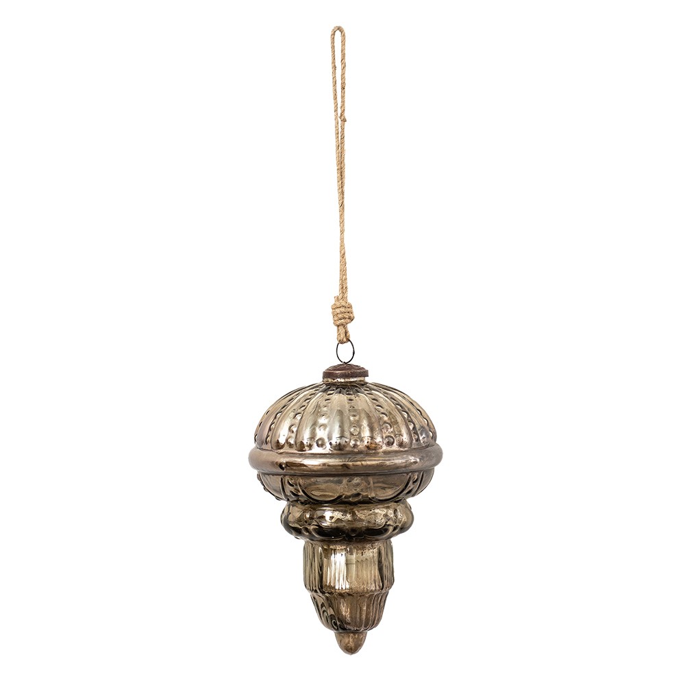 Hnědo-stříbrná antik vánoční skleněná ozdoba XL - Ø 14*22 cm