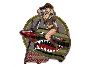 Zelená nástěnná kovová cedule Miss Danger - 43*1*54 cm