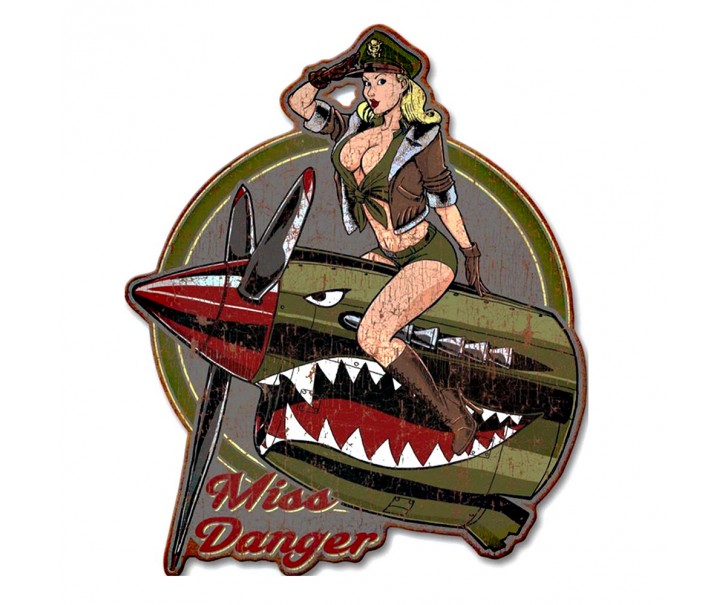 Zelená nástěnná kovová cedule Miss Danger - 43*1*54 cm
