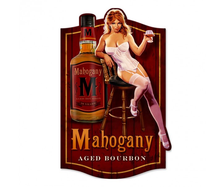 Vínová nástěnná kovová cedule Mahogany - 39*1*60 cm
