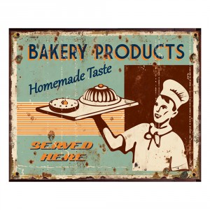 Zelená nástěnná kovová cedule Bakery Products - 25*1*20 cm