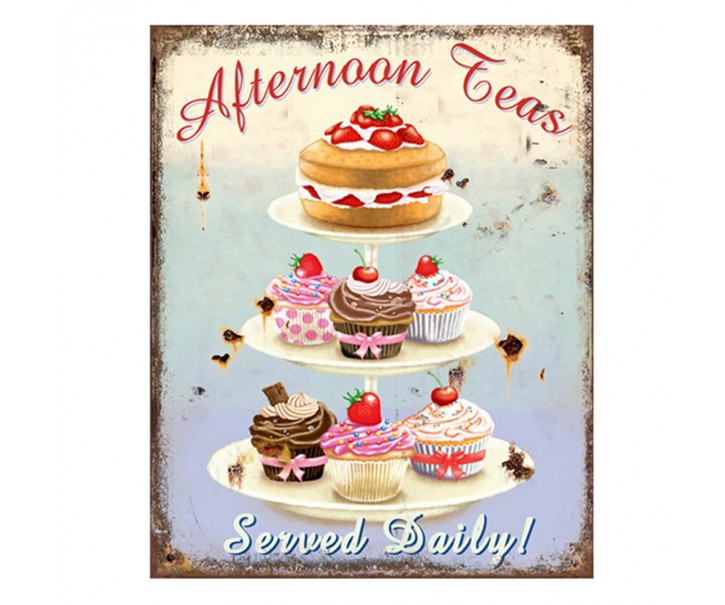 Nástěnná kovová cedule Afternoon Teas - 20*1*25 cm