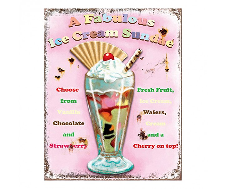 Růžová nástěnná kovová cedule Ice Cream - 20*1*25 cm