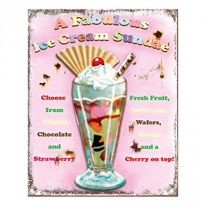 Růžová nástěnná kovová cedule Ice Cream - 20*1*25 cm