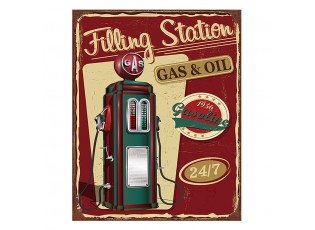Červená nástěnná kovová cedule Station Gas & Oil - 20*1*25 cm