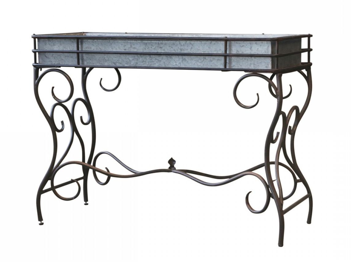 Kovový stolek na květiny s plechovým zinkovým boxem Plant table - 107*44*77cm