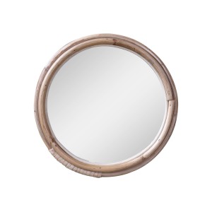 Hnědé antik kulaté nástěnné zrcadlo s bambusovým rámem Bamboo - Ø 24*2 cm