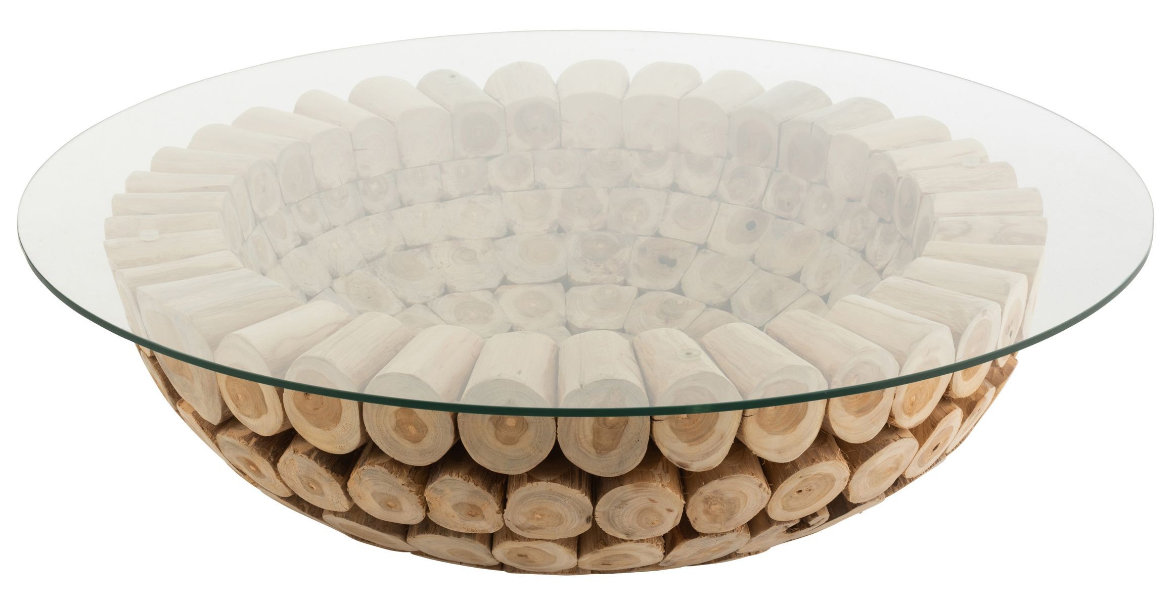 Přírodní konferenční stůl z teakových špalíků a skleněné desky Discs - Ø110*30cm