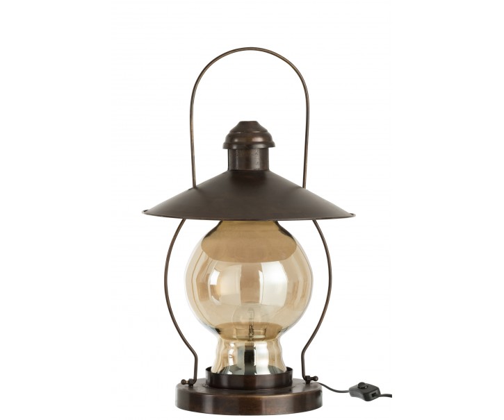 Hnědá antik kovová stolní retro lampa Camping lantern - 30*30*53cm