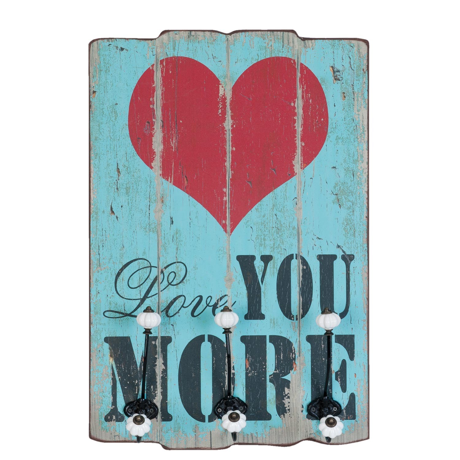 Nástěnná dřevěná cedule s háčky Love you More - 40*13*60cm 6H1061