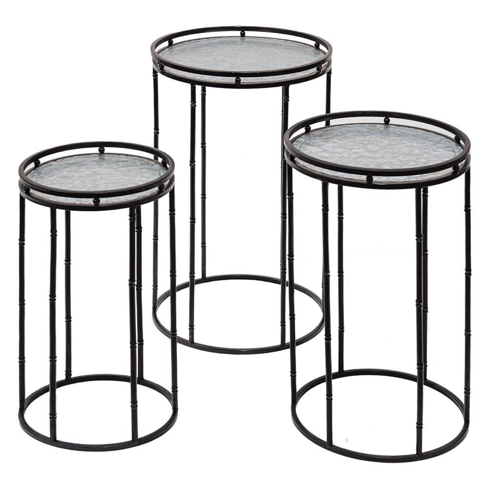 3ks kovový dekorační stolek na květiny - Ø 35*59 / Ø 31*55 / Ø 26*50 cm Clayre & Eef