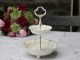 Bílý antik kovový 2-patrový etažér Lace white - Ø 18*25 cm