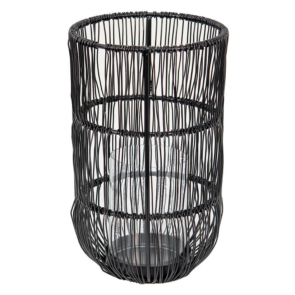 Černý drátěný kovový svícen na čajovou svíčku - Ø 13*23 cm Clayre & Eef