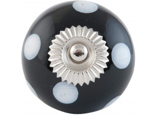 Černá keramická úchytka s puntíky – Ø 4 cm