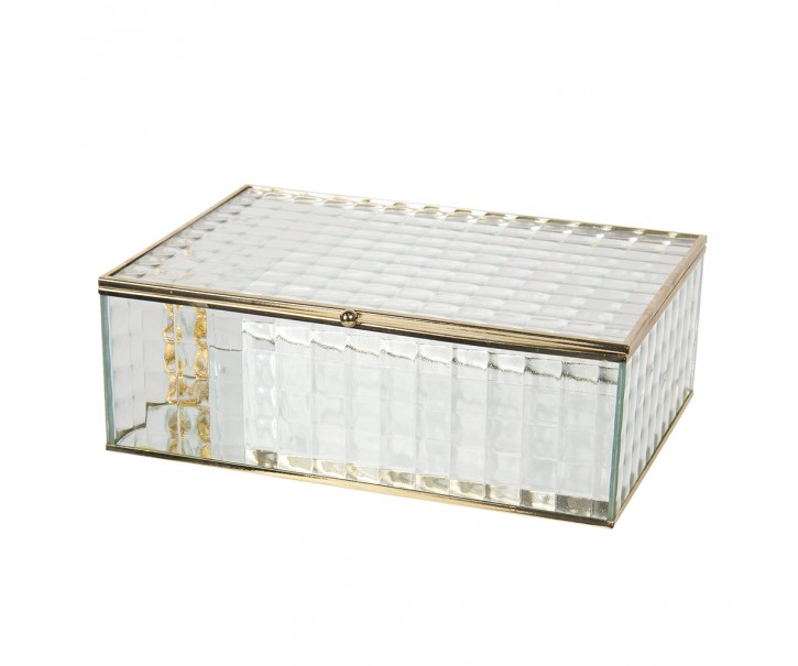 Skleněná šperkovnice se zlatým kovovým lemováním Square XL - 25*17*8 cm