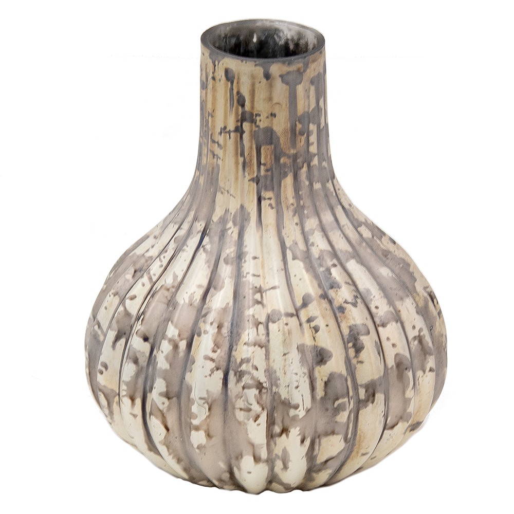 Béžovo-šedá antik dekorační skleněná váza - 11*11*15 cm Clayre & Eef
