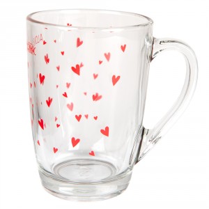 Skleněný hrnek s červenými srdíčky A Lovely Drink - 11*8*11 cm / 300 ml
