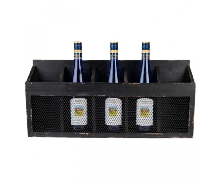 Černá antik nástěnná police na víno Baesta - 60*13*28 cm