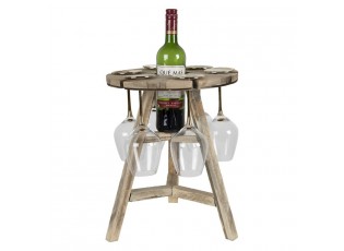 Dřevěný antik odkládací stolek / držák na sklenice na víno - Ø 33*40 cm