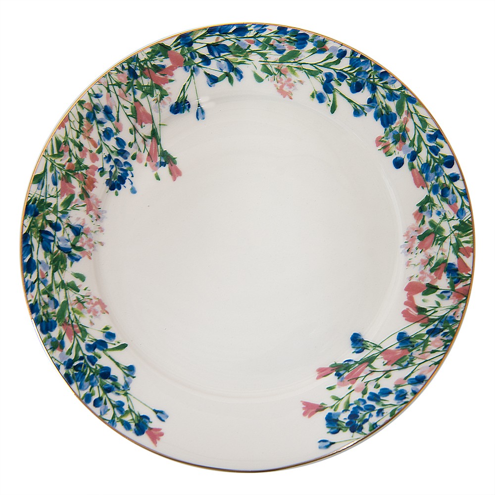 Porcelánový dezertní talíř s květy Floweries - Ø 21*2 cm Clayre & Eef