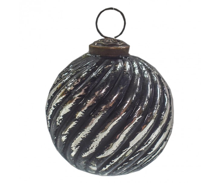 Černo-stříbrná antik skleněná ozdoba koule I - Ø 7*7 cm