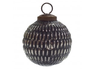 Černo-stříbrná antik skleněná ozdoba koule - Ø 7*7 cm