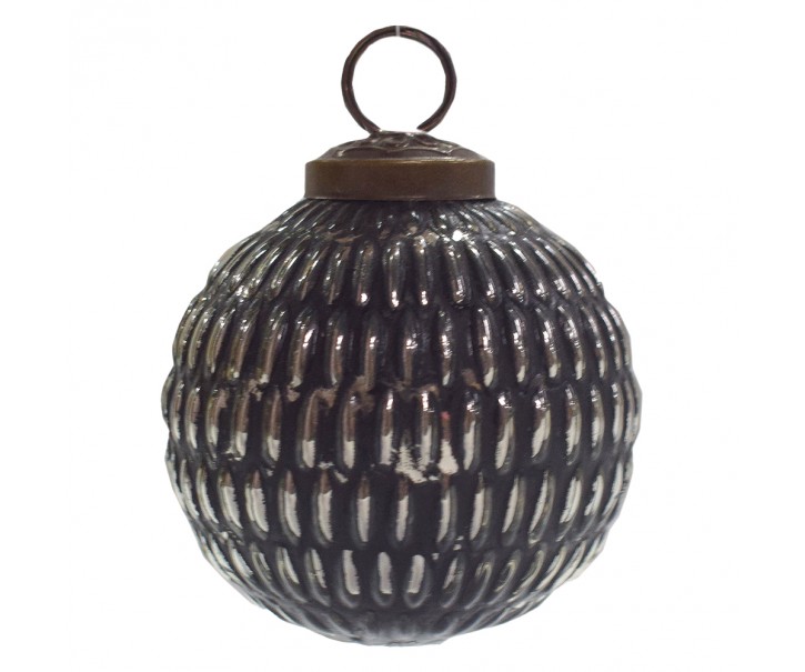Černo-stříbrná antik skleněná ozdoba koule - Ø 7*7 cm