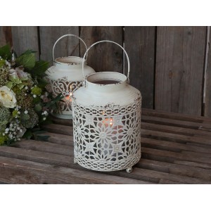 Krémová antik kovová lucerna Fleur-de-pot - Ø16*22cm