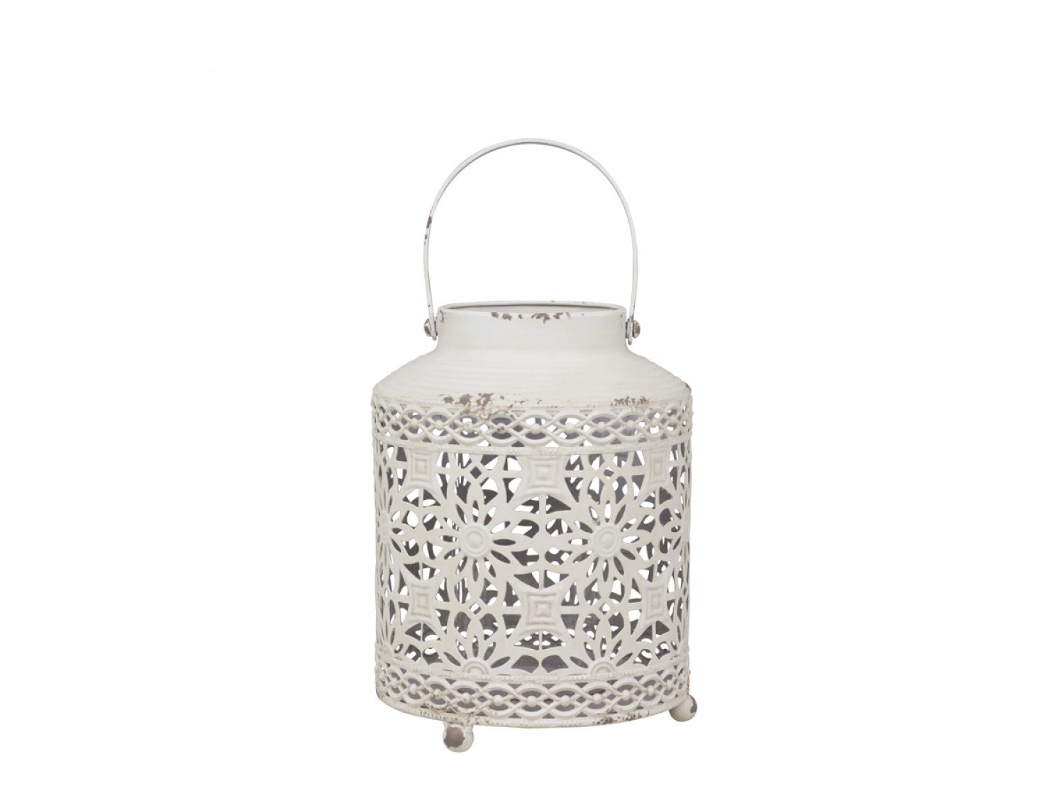 Krémová antik kovová lucerna Fleur-de-pot - Ø16*22cm